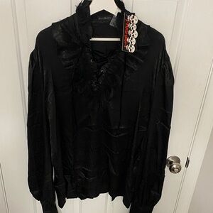 2XL 2X Vampire Freaks Men Goth Lace up shirt black long sleeve ruffle collar NWT